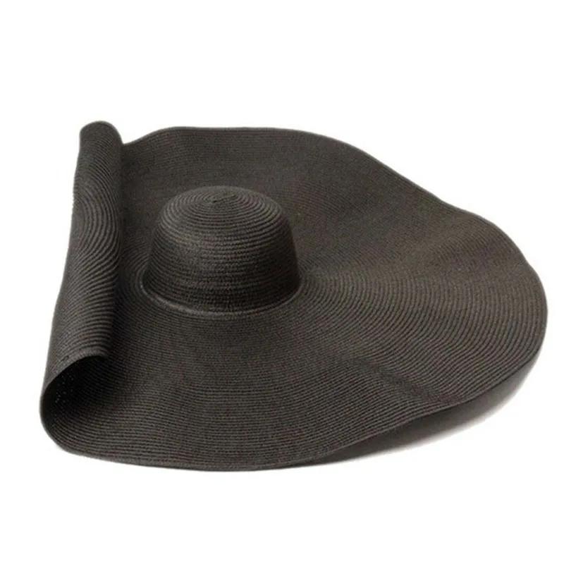 

80 cm Super Large Brim Sun Hats For Women Summer Straw Hat Ladies Beach Hat Girls Sun Protection Bonnet Gorra Dropshipping 80cm чорний