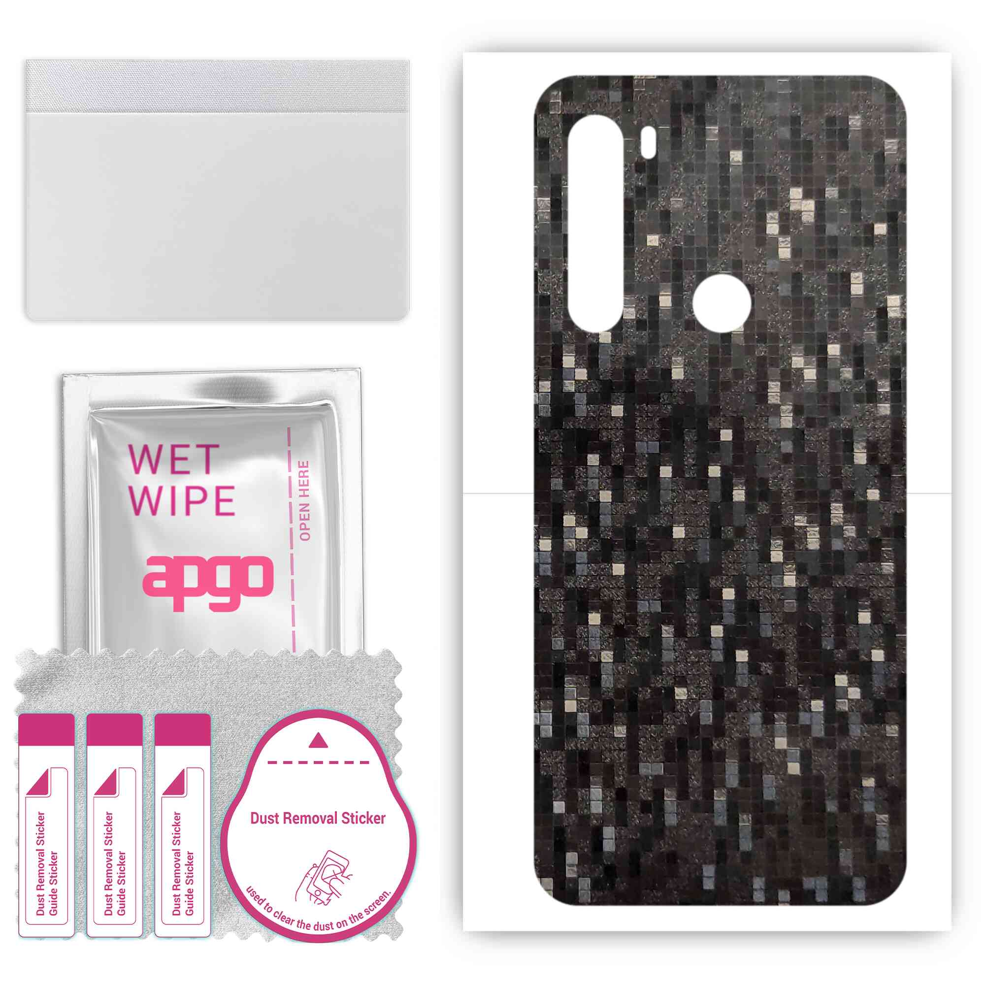 

apgo Protective Skin Sticker for the back compatible with HTC U20 5G, Wrap Film, Foil, Vinyl - Pattern Carbon Black Pixel