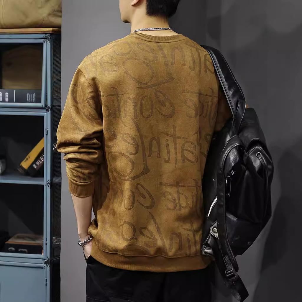 Autumn Letter-Printed Sweater Men'S American Casual Crew Neck Long-Sleeved T-Shirt Suede Loose Bottoming Shirt
