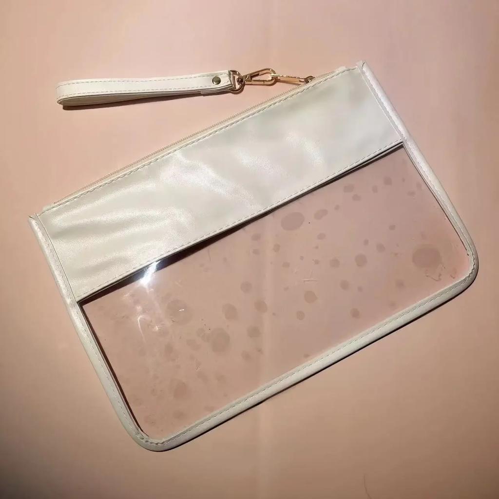 PVC Clear Letter Wash Cosmetic Bag Travel Snack Bag Clear Letter Embroidered Bag for Travel Beach Portable Toilet Storage
