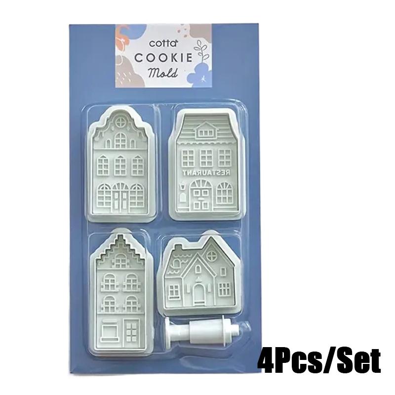 

4Pcs/Set Christmas Gingerbread House Cutters Cookie 3D Baking Molds Cake Decoration Pastry Biscuit Stamp Baking Accessories
