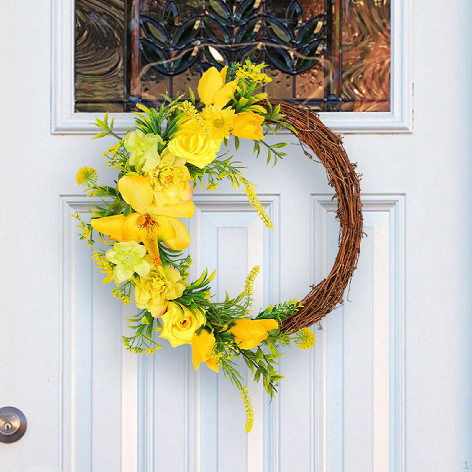 

Yellow Roses Wreath Artificial Garland Beautiful Spring Floral Hoop for Home Wall