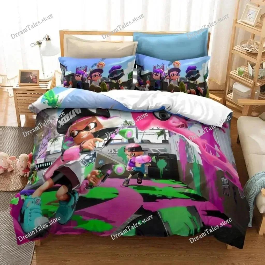 Popular Splatoon 2 Game Printed Bedding Set 3D Cartoon Duvet Cover Set Pillow Case Twin Full Queen King Size Bed Polyester Bed