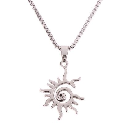 Creative Sun Flame Pendant Necklace Punk Retro Hipster Men's Hollowed Out Titanium Steel Necklace Jewelry