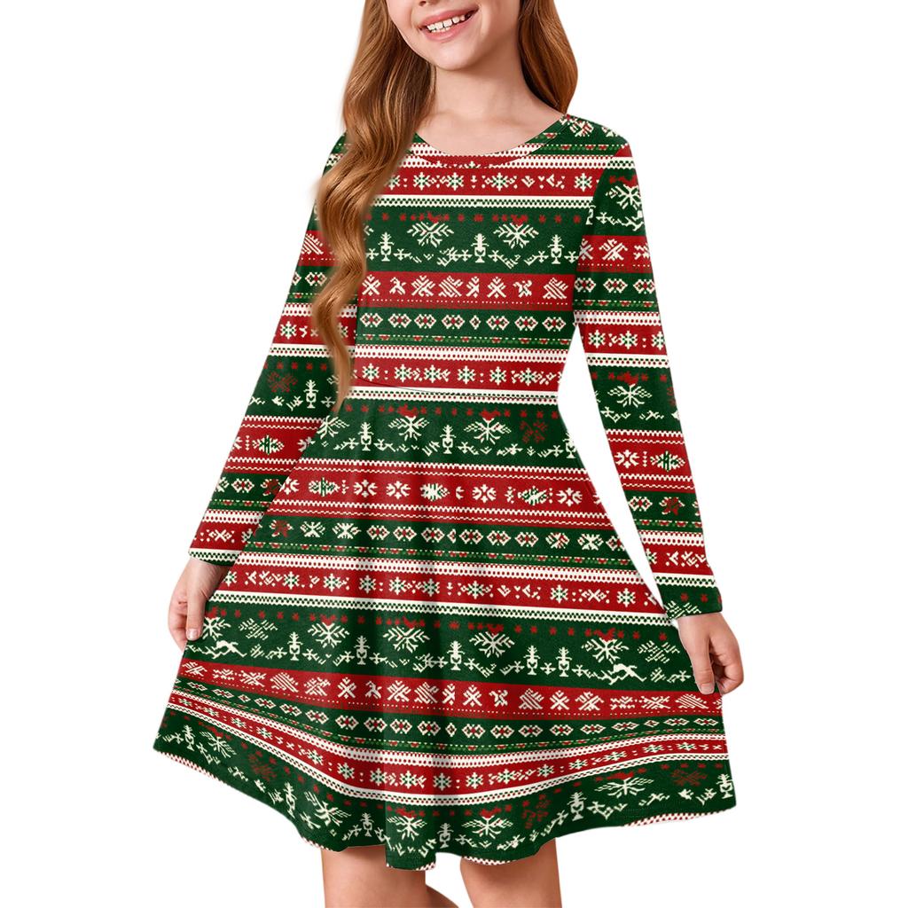 Girls' Princess Dress - Long Sleeve A-Line T-Shirt Dress Christmas Day
