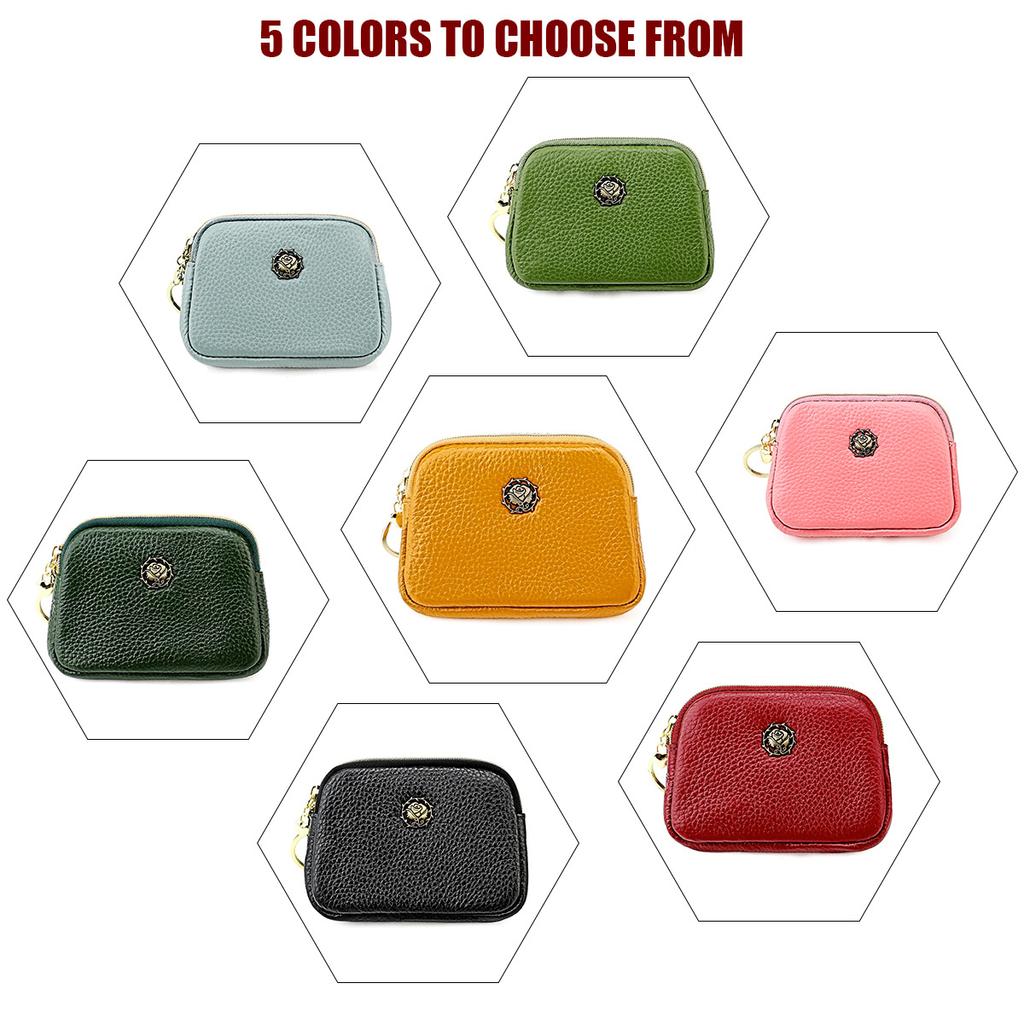 BISON DENIM Fashion Genuine Leather Wome Small Coin Purse Zipper Wallet