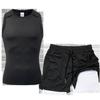 Mens 2-in-1 Workout Set Sleeveless Tank Top Shorts Quick Dry Breathable Running Gym Basketball