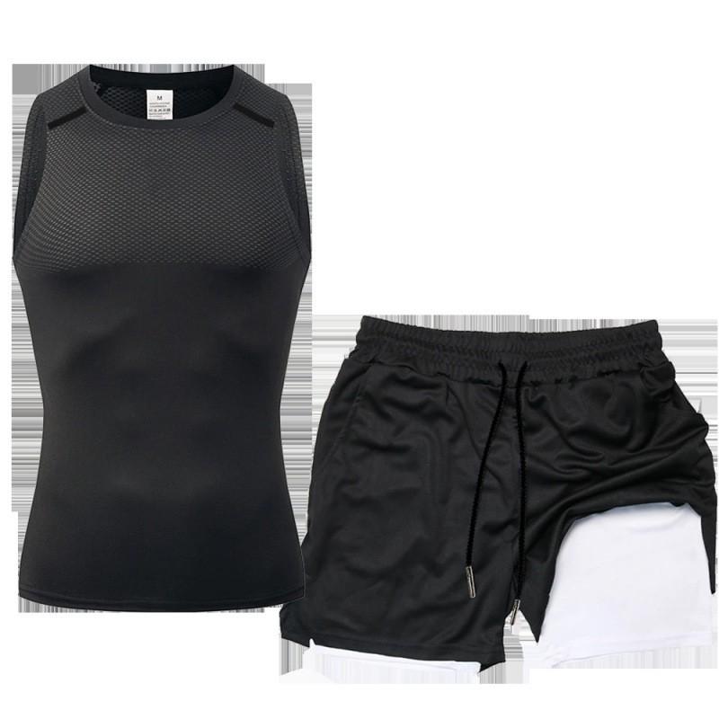 Mens 2-in-1 Workout Set Sleeveless Tank Top Shorts Quick Dry Breathable Running Gym Basketball