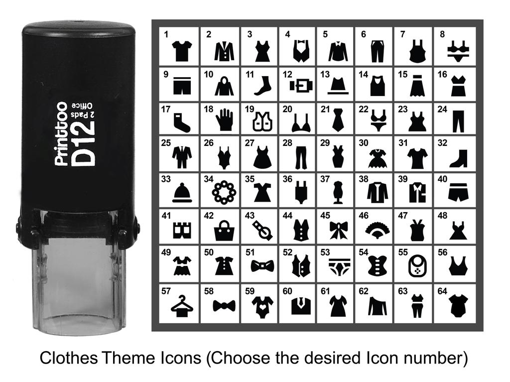Printtoo Clothes Theme Icons Round Rubber Stamp Self Inking Stamper 12 mm