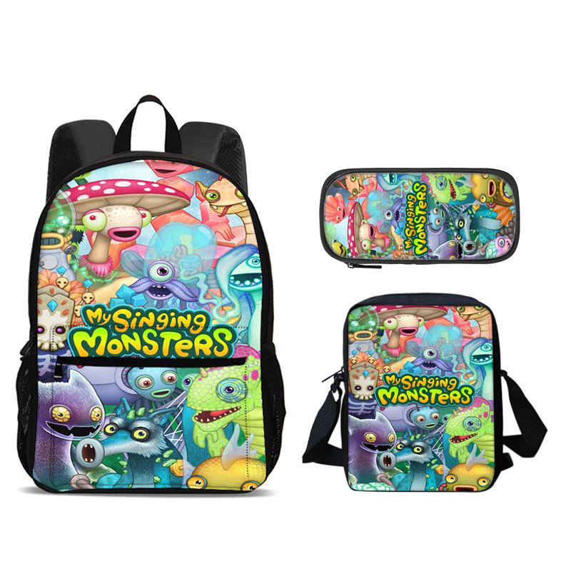 My Singing Monsters Backpack Pen Bag Shoulder Bag 3Pcs Set Large Capacity Kindergarten Elementary School Boys and Girls