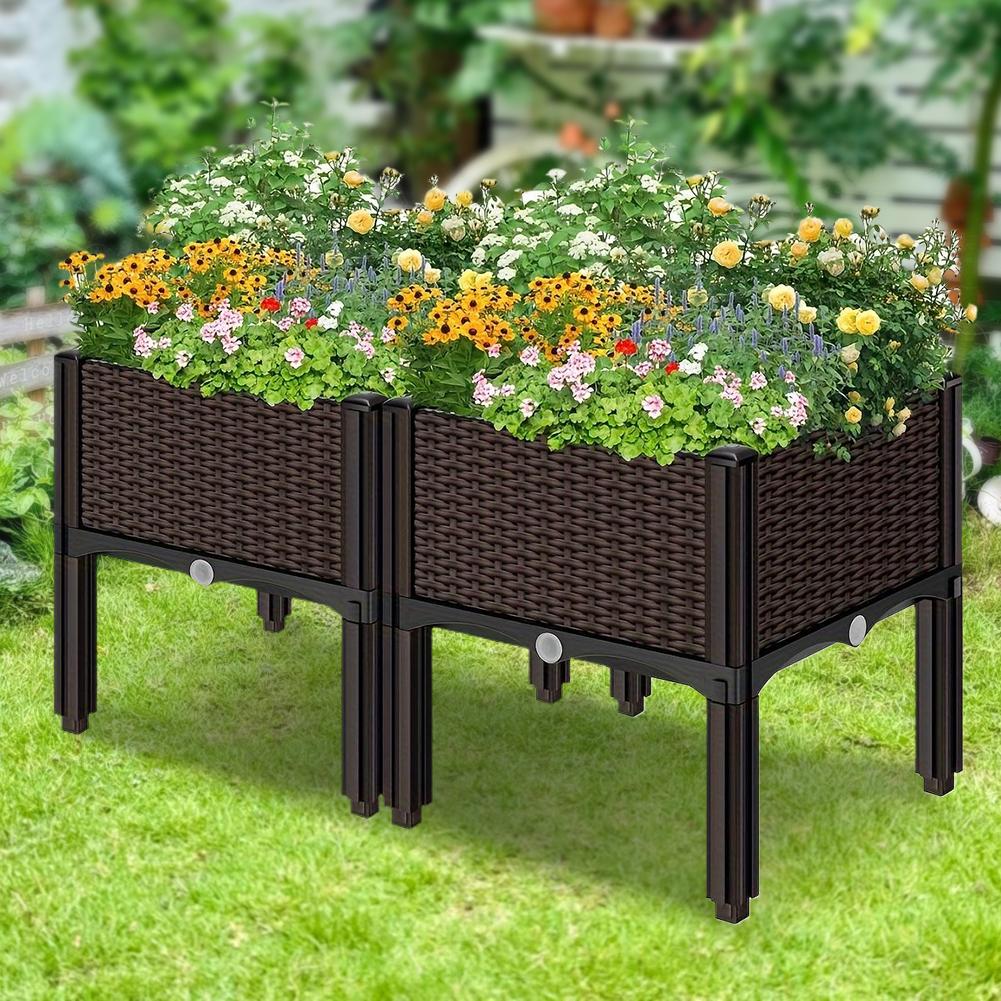 Erhöhtes Kunststoff Hochbeet Pflanzgefäß Außenpflanzgefäße mit Drainagelöchern für Terrasse Deck Veranda für Gemüse Blume Kräuter