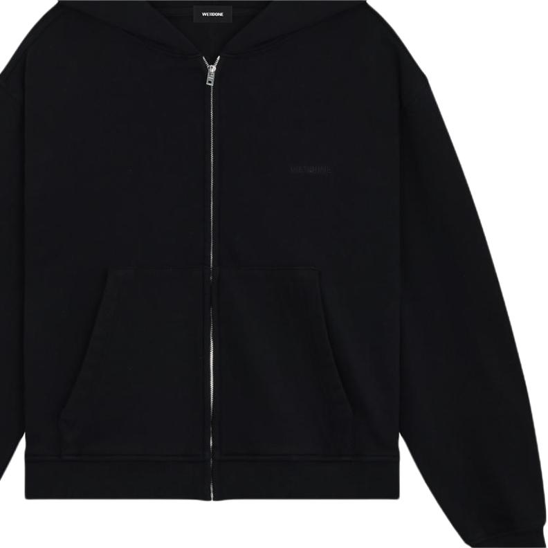We11done Ss24 Logo Zip Hoodie With Pockets Washed Unisex hoodies Black WD-TJ0-24-785-U-BK