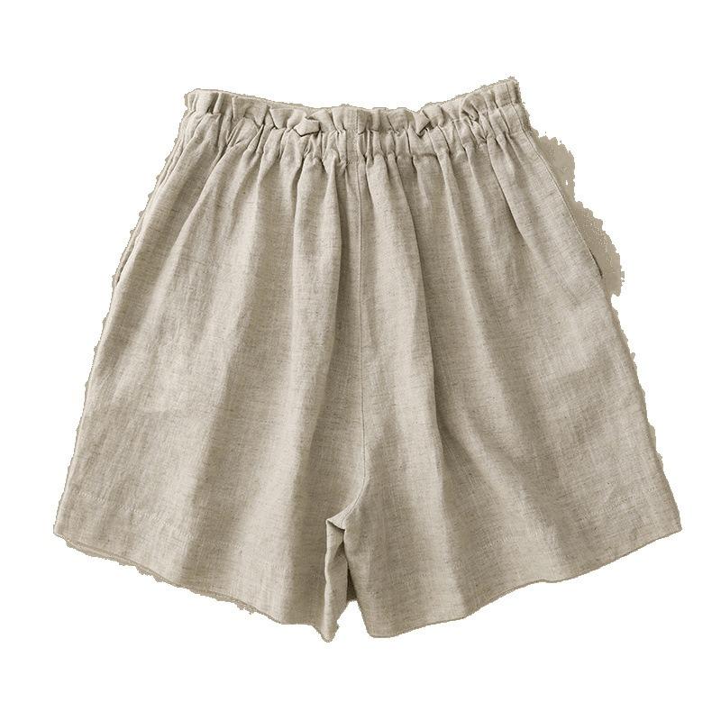 Summer thin cotton and linen literary loose casual wide-leg pants a-word high-waisted shorts women
