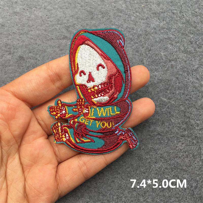 Punk Patch Flame Embroidery Patches For Clothes Scary Skull Iron On Patches On Clothing Embroidered Jacket Badge Sticker