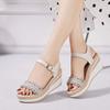 Platform sandals wedge heel high heel platform muffin shoes sandals round head rhinestone sandals