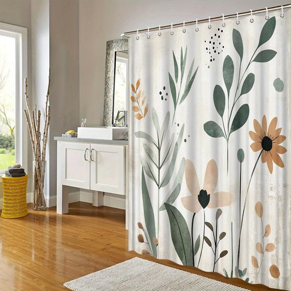 1 piece botanical watercolor pattern shower curtain, machine washable, polyester fabric, suitable for bathroom shower curtain