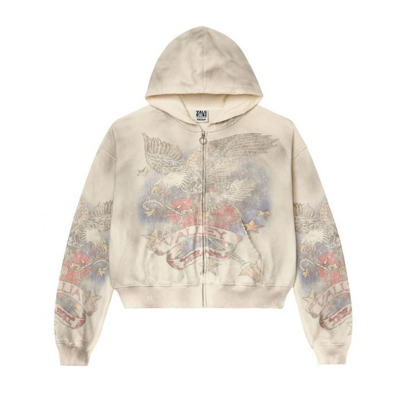 Unisex Hooded Zip-Up Sweatshirt With Camo Print Loose Fit Streetwear Teens Adults