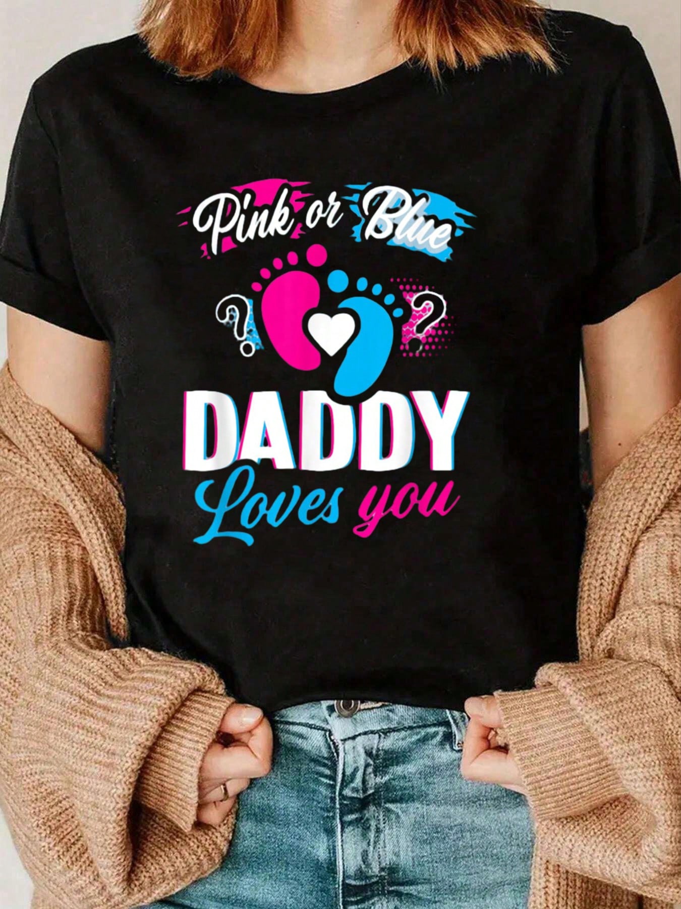 Gender Reveal Daddy Loves You Pink or Blue T-shirt S