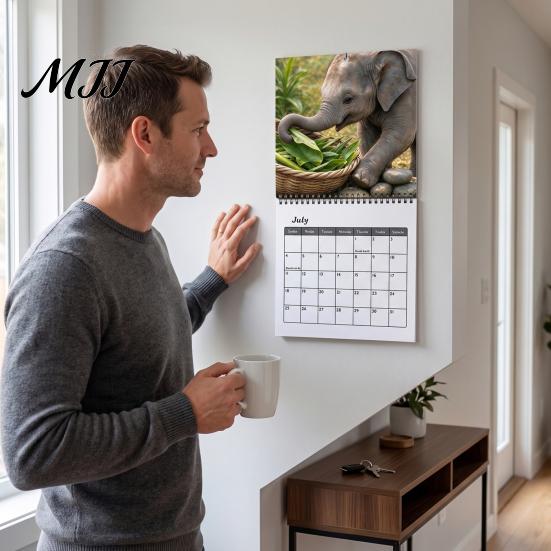 Cute Baby Elephant Decor 2027 Wall Calendar, Hanging Natural Year Round Planning Tool Wild Animal Monthly Planner for Office, Home, Gift Wildlife