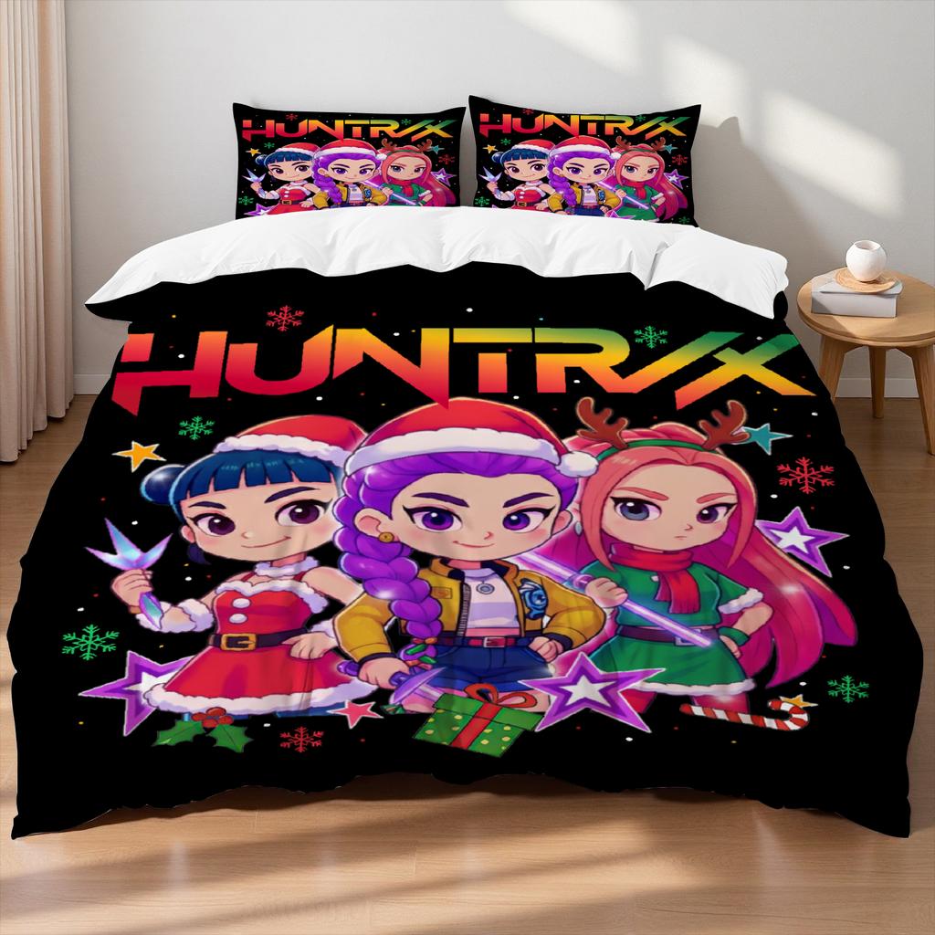 Christmas K-Pop  Demon Hunters Themed Colorful Print Polyester Student Dormitory Bed Sheet Duvet Cover Kid Gift Home Textile