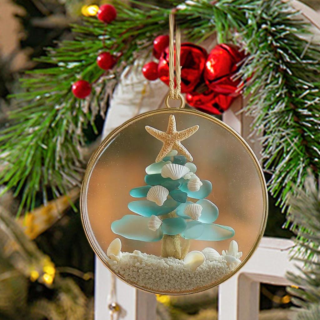 Christmas Tree Ornaments Acrylic Christmas Coastal Decoration Beach Themed Pendant For Window Wall Living Room Holiday Home