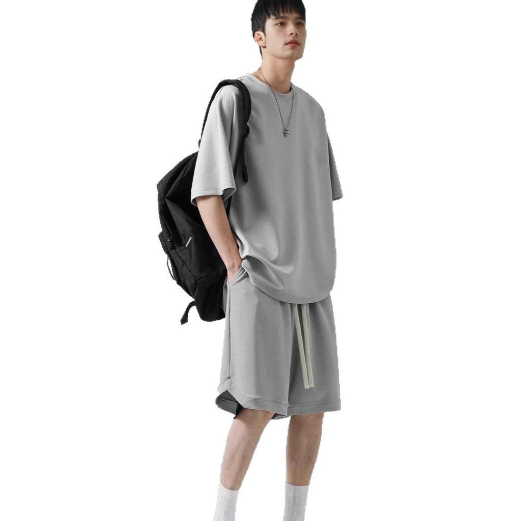 Plus Size 8XL Summer Sports Set: Lightweight Short Sleeve Shirt & Shorts for Men