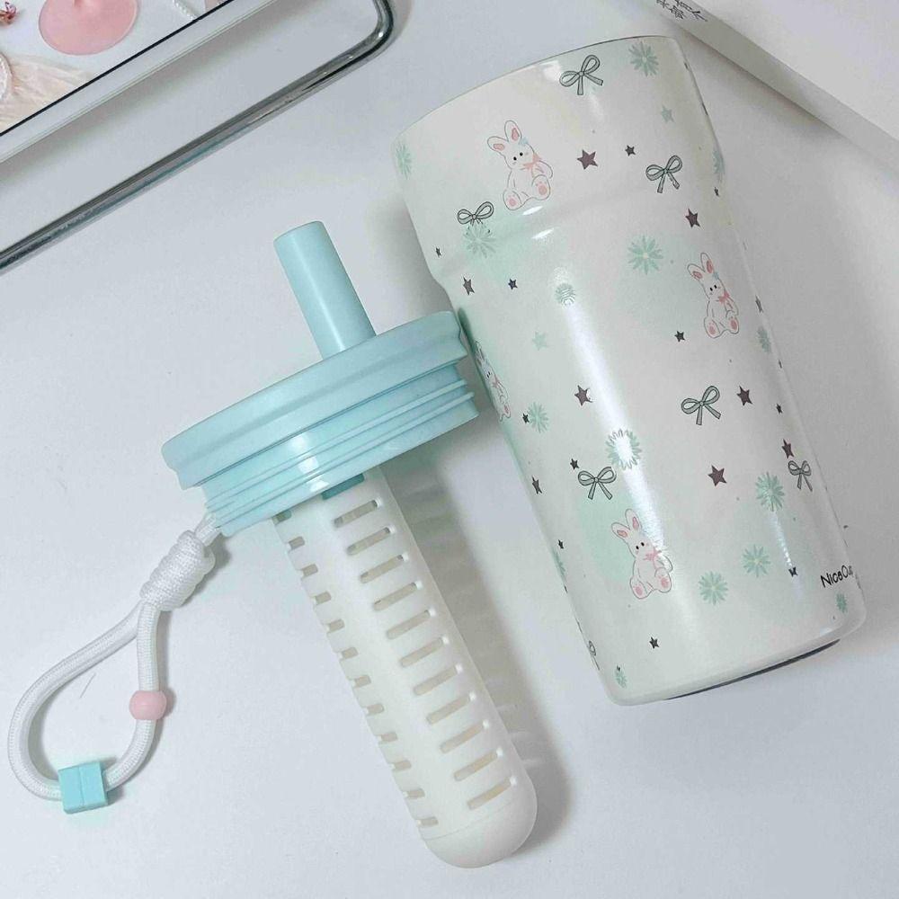 Doppelbecher-Vakuumbecher mit großem Fassungsvermögen, isoliert, tragbar, mit Strohhalm