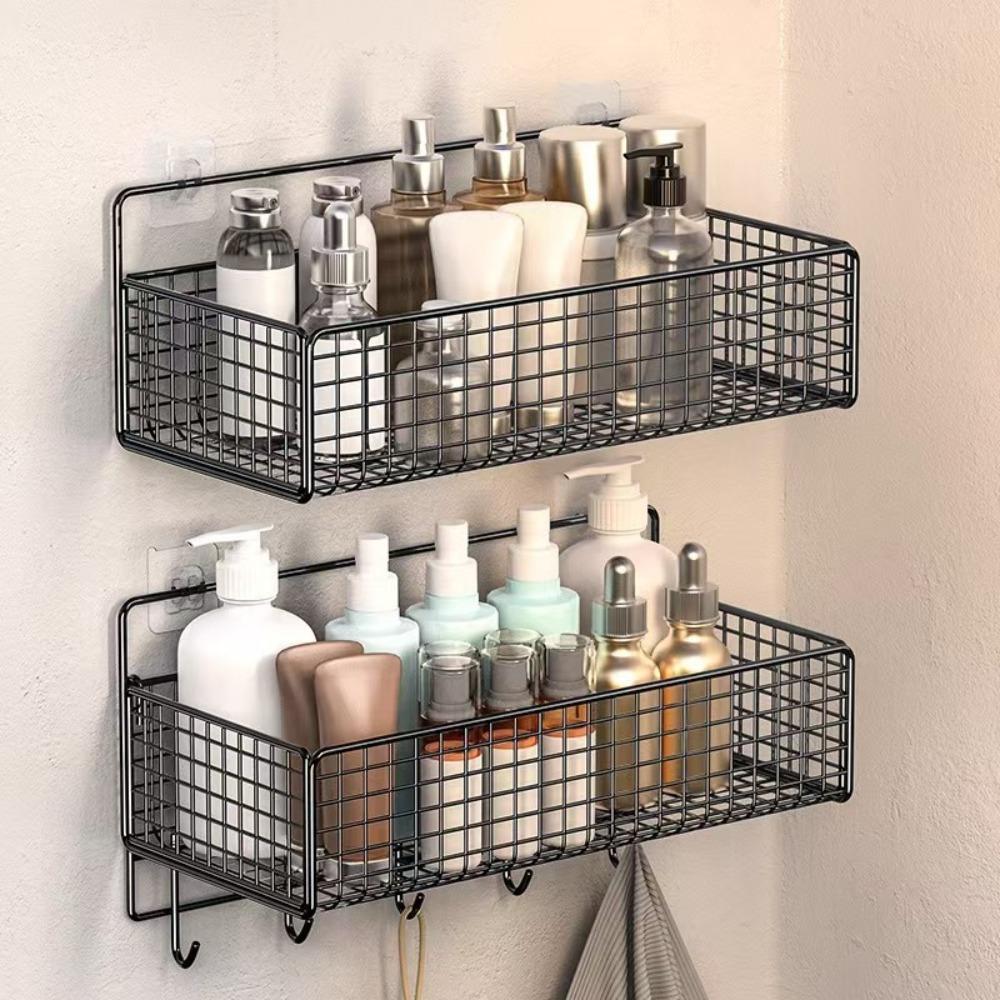 Bathroom Shelves Iron Wall Mounted Bathroom Shelf No Drill Storage Rack Single Layer Toilet Organizer Washing Room Accessories