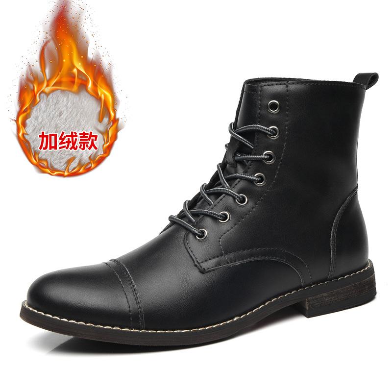 Amerikanische Cowboystiefel Herren Leder High-Top-Stiefel Britische Retro Lokomotive Stiefel Winter Samt Warm Martin Stiefel