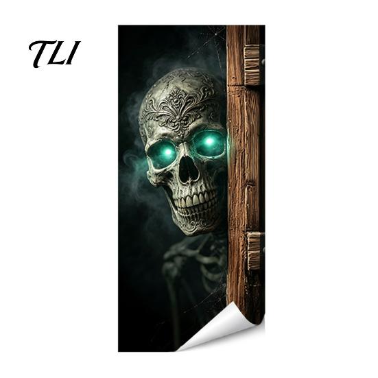 Outdoor Festive Atmosphere Decor Halloween Wall Stickers Trash Can Decal Stickers, Spooky Skull Ghost Horror for Bins Decals Garbage Cans, Waterproof