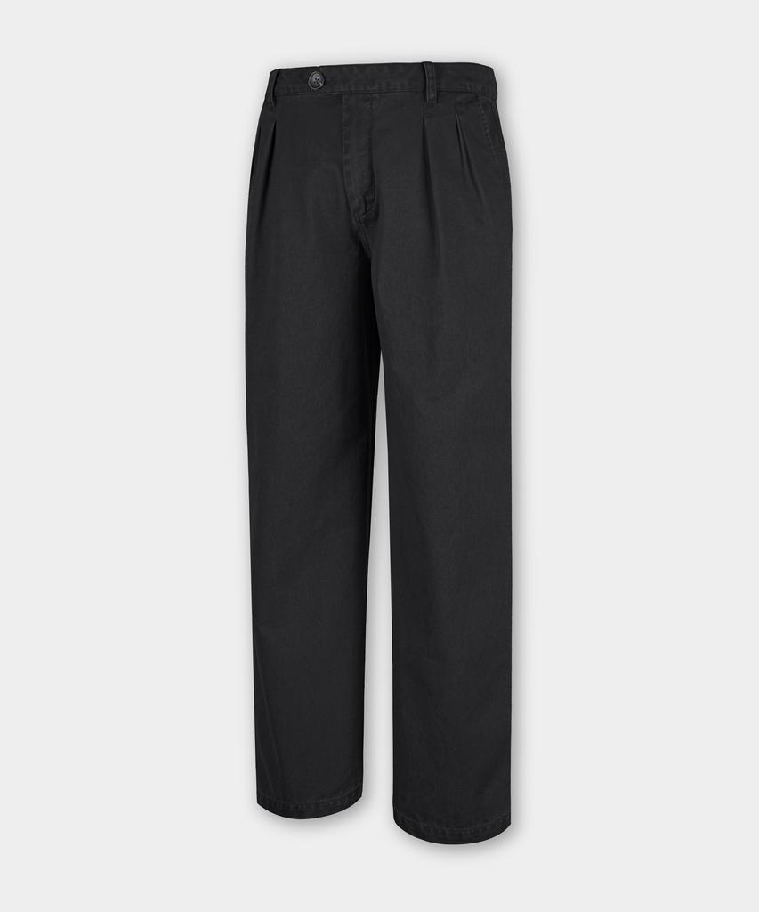 BIRBANTE Garment-Washed Twill Double-Pleat Chino Pants - Black Navy