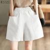 ZANZEA Women Summer Elastic Waist Solid Color Loose Short Pants