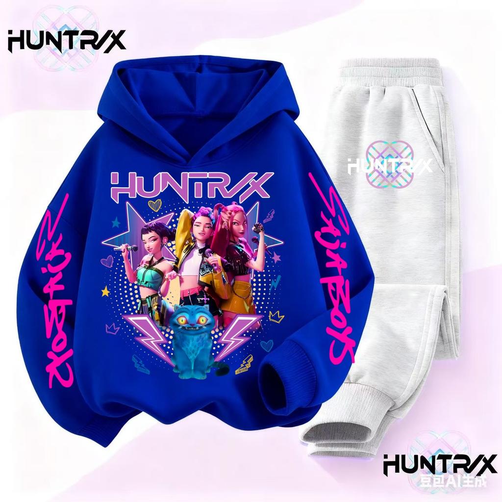 KPop Demon Hunters Huntrix Hoodie Kids Cartoon Clothes Girls Hooded Sweatshirts Pants 2pcs Set Toddler Boys Outfits