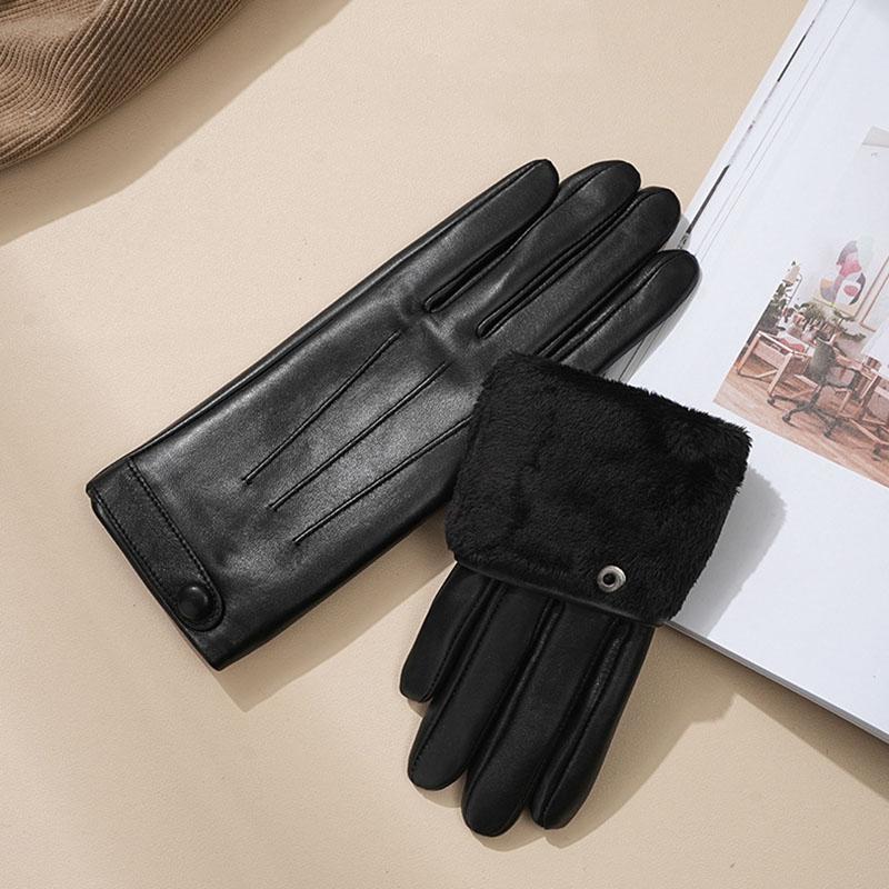 Sheepskin Natural Gloves Women's Genuine Leather Wrist Warmer Cycling Driving Winter Warm Luva Fleece Lining Fashion Accessories