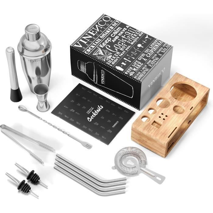 Cocktail shaker kit - vinenco - 700 ml - acier inoxydable - 10 pièces - design élégant