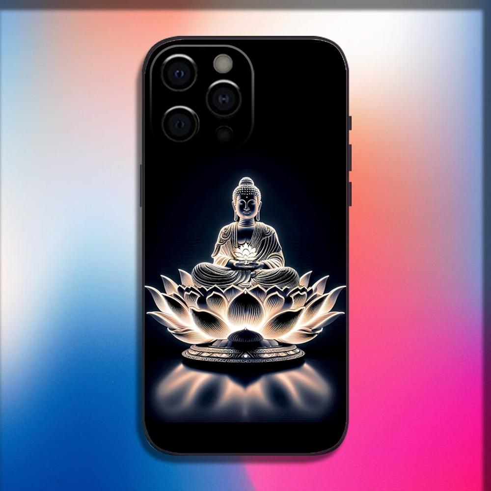 Buddha-Kunstmuster Handyhülle Für iPhone 16,15,14,13,12,11,Pro,X,XS,Max,XR,Plus,Mini Weiche Schwarze Hülle