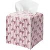 Pink Bow Tissue Box Holder, Pink Stripe Leather Tissue Box Cover Square with Bottom Belt, Facial Paper Organizer Dispenser Toilet Paper Holder for