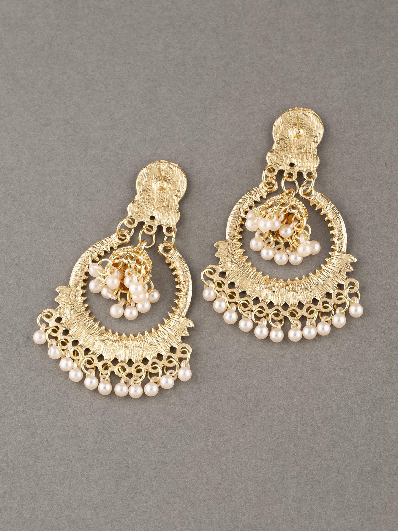European  American Style Pearl Tassel Earrings - Bohemian Retro Ethnic Alloy with Small Bell Pendant