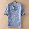 Chinese Style Disc Buckle Imitation Linen Short-sleeved T-shirt Men's Thin Casual Folds Old Cotton Imitation Cotton and Linen Men's T-shirt