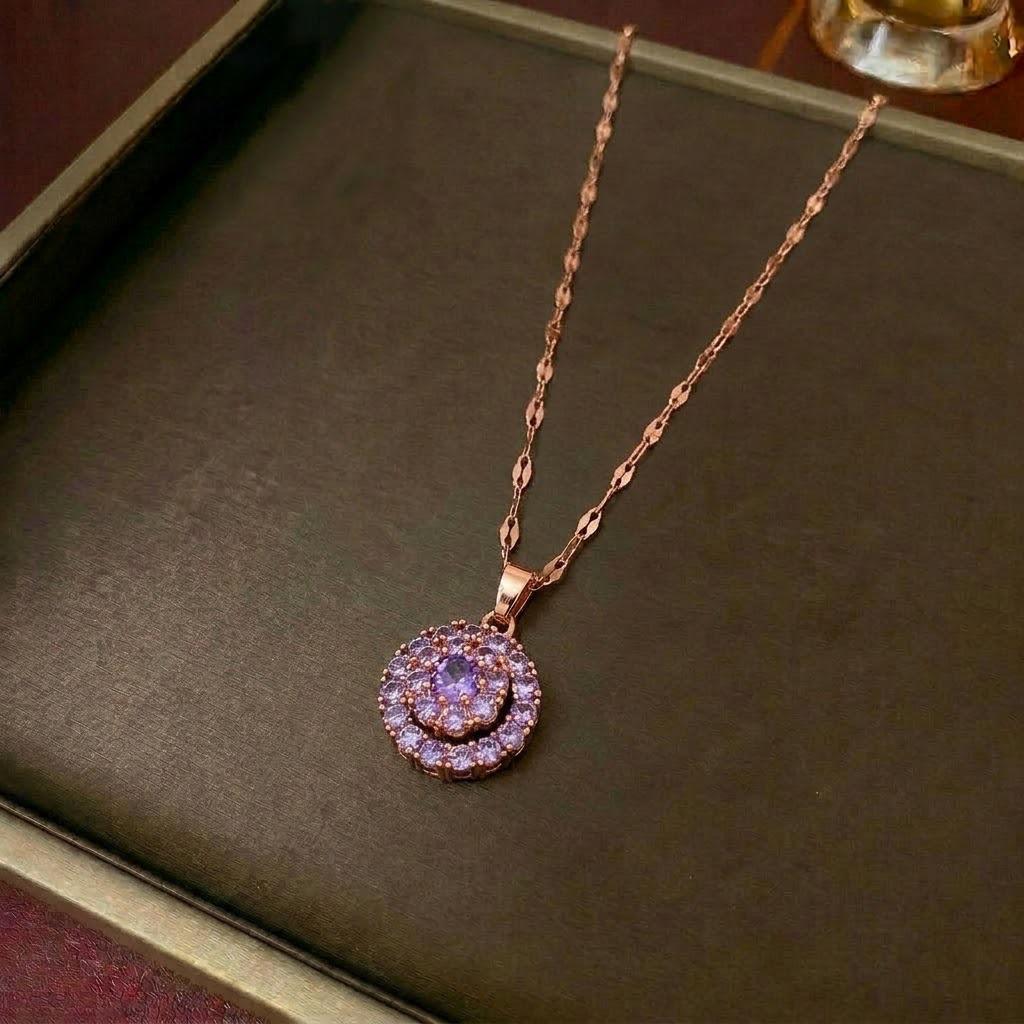 Women's Fashion Necklace & Bracelet Set: Flower Pendant, Diamond Bauhinia Earrings