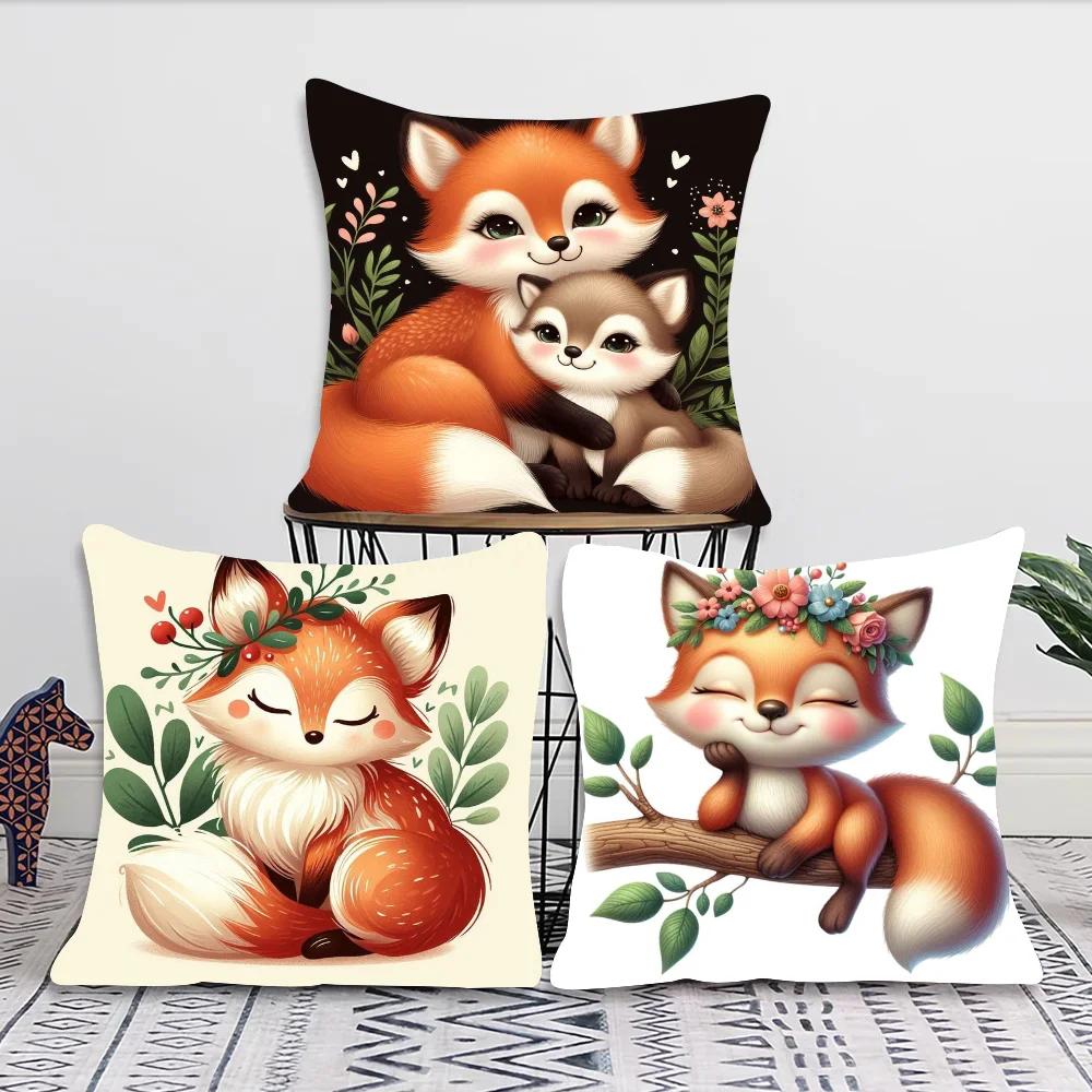 1pc Flower Fox Pillow Case Square Bedroom Sofa Leisure Comfort Cushion Car Living Room Home Decoration