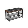 VASAGLE Banco para Zapatos Banco Acolchado con Estante de Malla Zapatero 80 x 30 x 48 cm Pasillo Dormitorio Metal Ahorro de Espacio Diseño Industrial Cuero Sintético Vintage