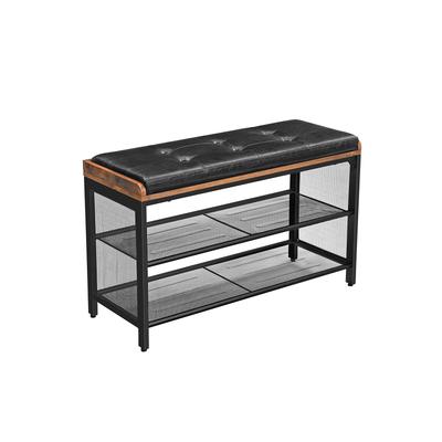 Schuhbank Gepolsterte Bank mit Netzablage Schuhregal 80 x 30 x 48 cm Flur Schlafzimmer Metall Platzsparend Industrielles Design Kunstleder Vintage