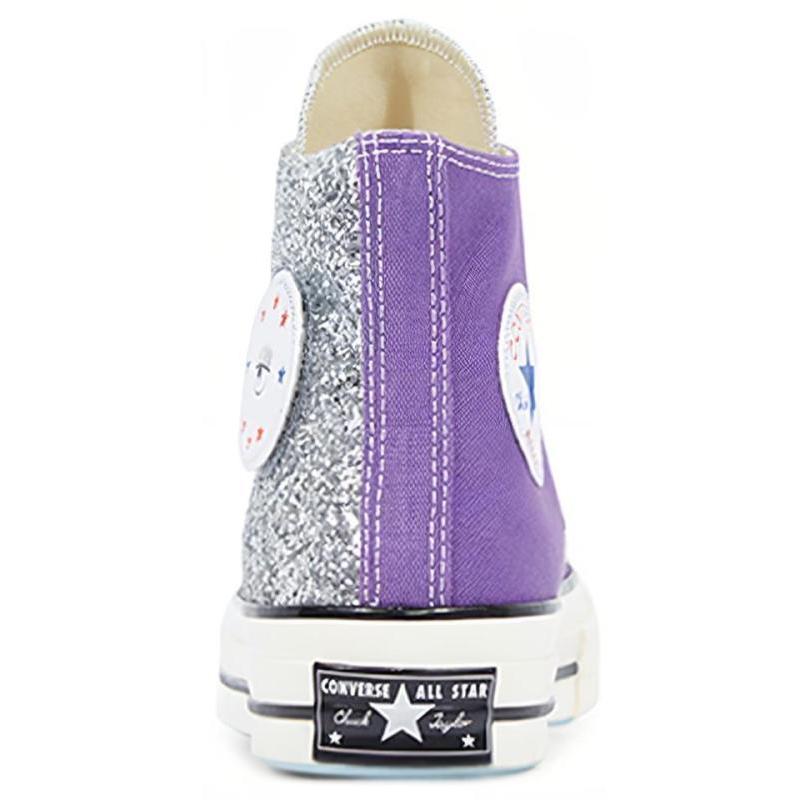 Chiara x Converse 1970s Glitter High Top Big Eye Sequined High-Top Canvas Shoes for Women in Gray Purple