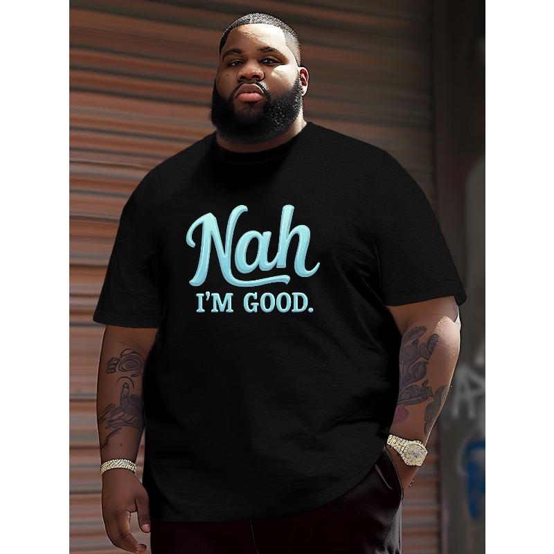 

Men s Nah. I m Good Bold Turquoise Lettering Oversized T-Shirt - Black Casual Crew Neck Short Sleeve Summer Tee with White & Blue Statement Print XL чорний
