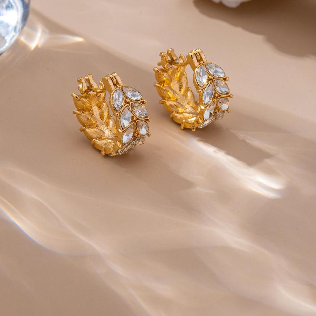 French Wheat Ear Hoop Earrings - Sparkling Rhinestone Luxury, Korean Style