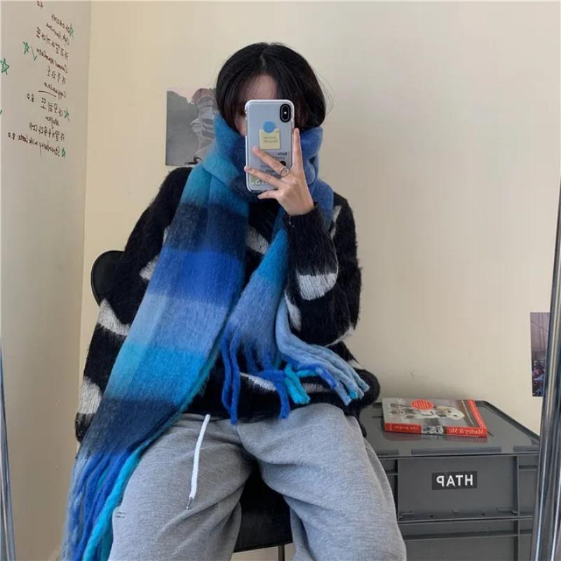 Luxury Brand Women Plaid Scarf Winter Warm Pashmina Shawls Cashmere Thick Wrap Lady Tassel Blanket Scarves Rainbow Hairy Bufanda