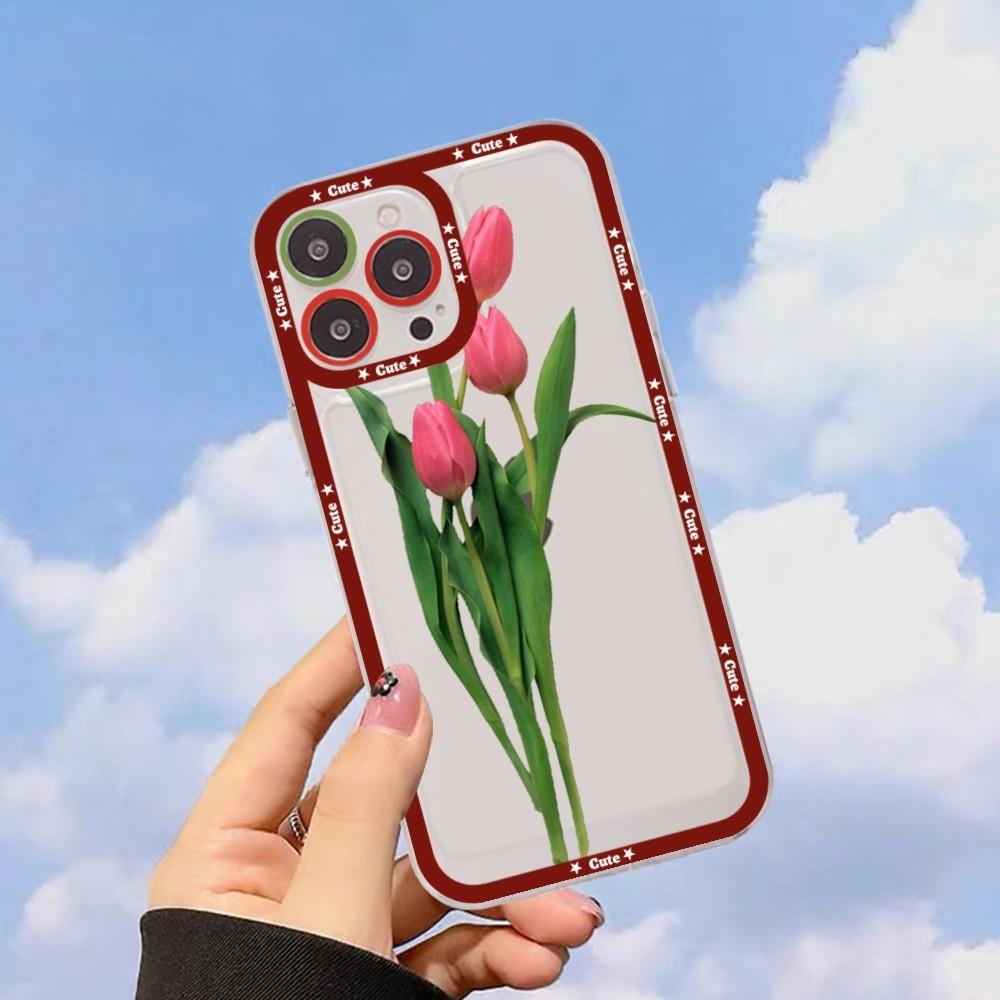 Red Poppies Tulip Rose Phone Case For iPhone 15 11 12 13 14 Mini Pro Max XR X XS TPU Clear Case