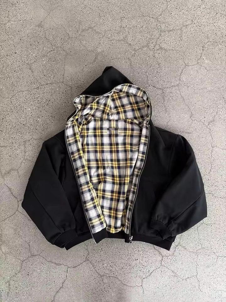 Herren Wendbarer Kapuzen-Karomuster-Patchwork-Reißverschluss-Hoodie - Herbst/Winter Kollektion