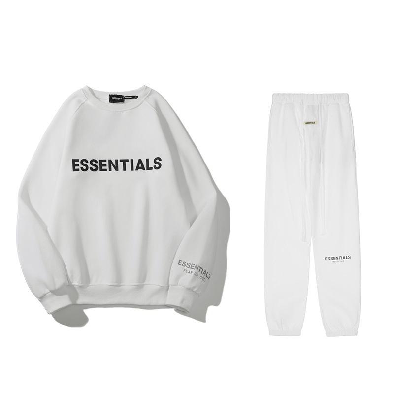 ESSENTIALS 3D Silikonový Nápis Flokovaný Potisk Mikina s Kapucí a Joggers Set